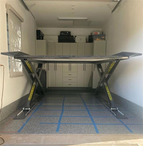 Autostacker Parking lift with a standard 6,000-pound capacity, equipped with a standard console including a power unit, operating on 110V, 50/60HZ, and 1-Phase power supply