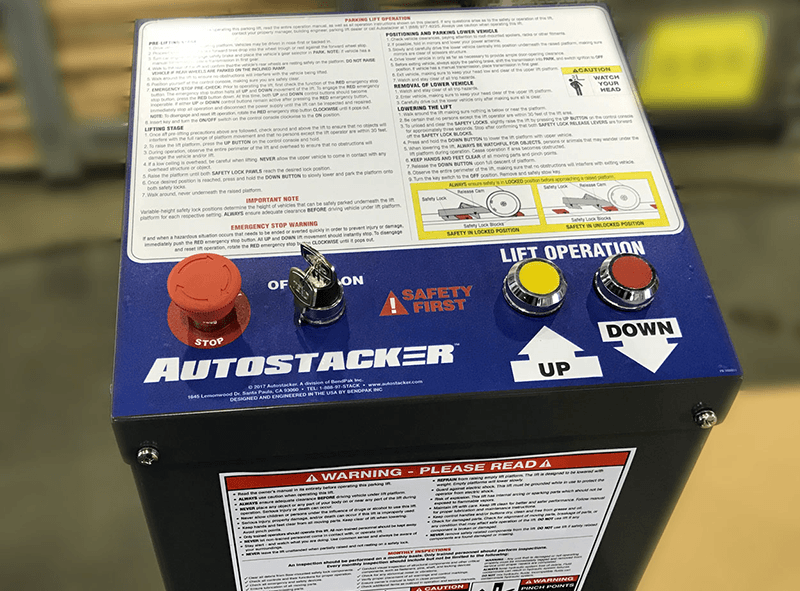 Autostacker Parking lift with a capacity of 6,000 pounds / Standard Version / Fore Control Kit / Galvanized / MPU Required