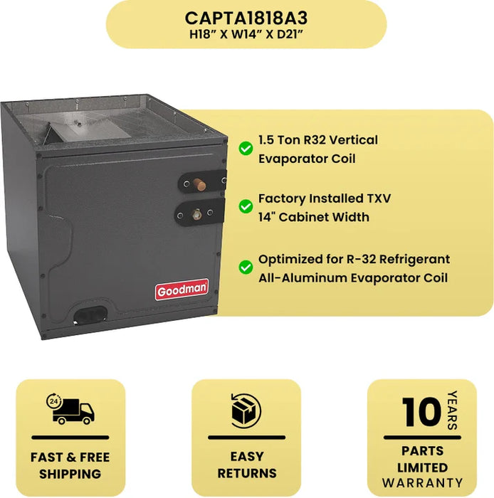 Goodman 1.5 Ton R32 Vertical Evaporator Coil - CAPTA1818A3