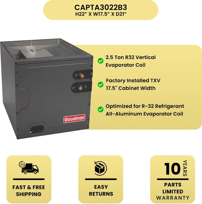 Goodman 2.5 Ton R32 Vertical Evaporator Coil - CAPTA3022B3