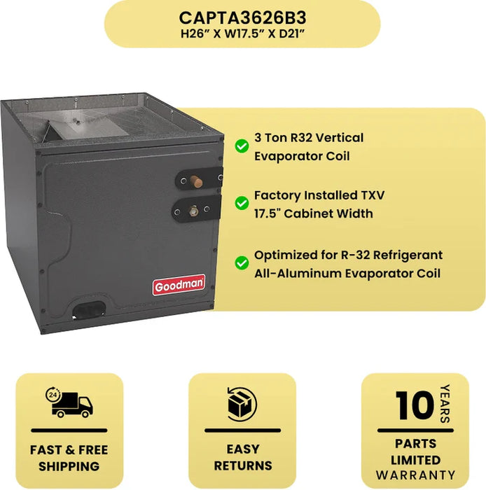 Goodman 3 Ton R32 Vertical Evaporator Coil - CAPTA3626B3