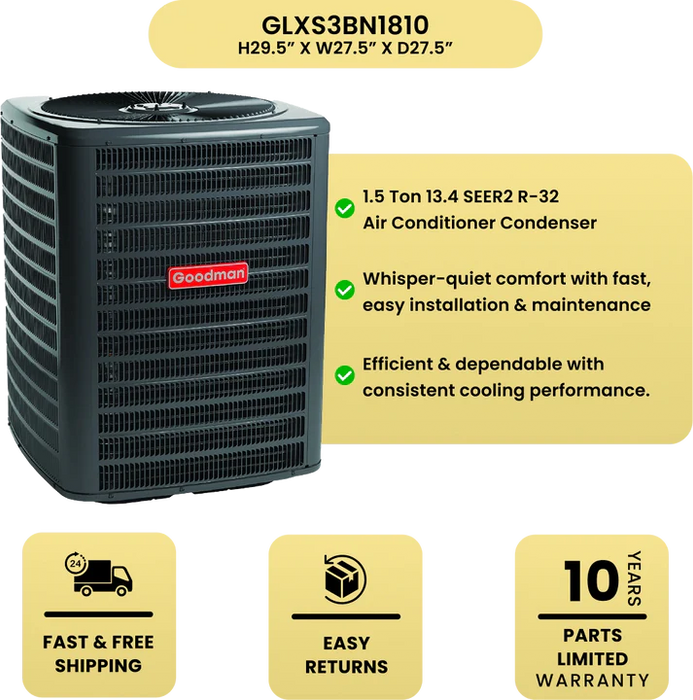 Goodman 1.5 Ton AC + 40K BTU Furnace Bundle | 14 SEER2 | 80% AFUE | R-32 | Upflow