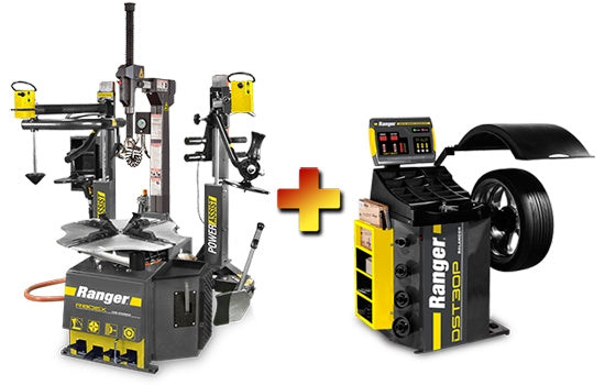 Combo Package: Ranger R80EX Tilt Back Dual-Tower Assist Tire Changer paired with DST30P Wheel Balancer equipped with a 40mm Shaft.